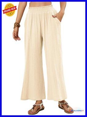 Cotton Wide Leg Cropped Palazzo Pants High Waisted Flowy